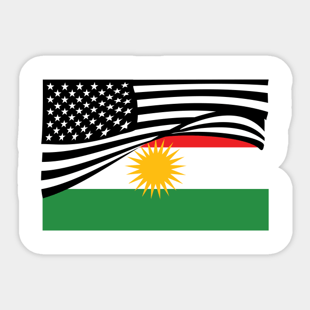 Kurdish Flag and American Flag Together Sticker by Pollylitical